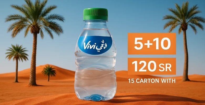 عرض مياه ڤي ڤي اشتري 10 كراتين واحصل على 5 مجانًا ووفر 60 ريال