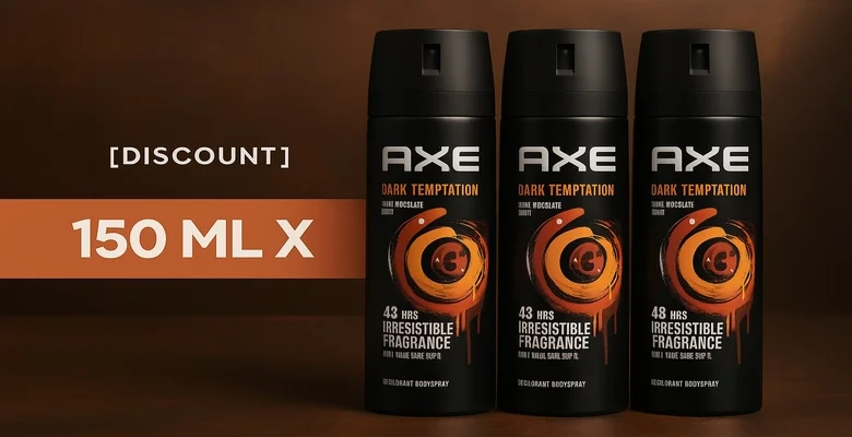 خصم 32% على بخاخ الجسم AXE دارك إمبريشن عرض 3 عبوات × 150 مل