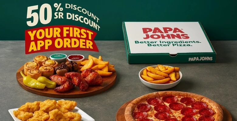 خصم 50% على أول طلب من مطاعم بابا جونز عبر التطبيق